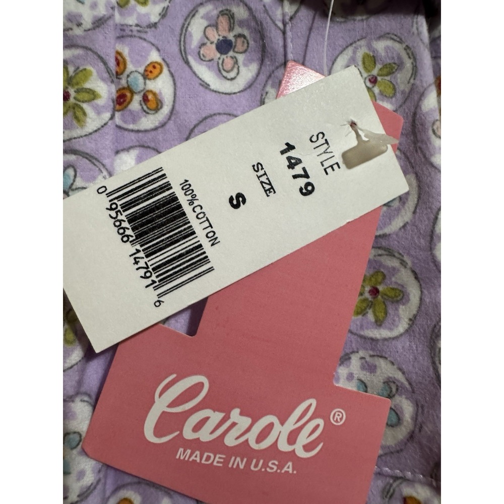 Carole Purple Floral Flannel Cotton Button Collared Long Sleeve Nightgown S